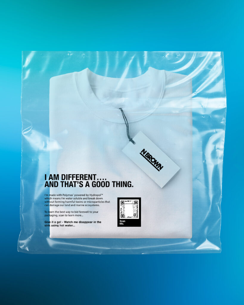 White t-shirt in dissolvable hydropol garment bag