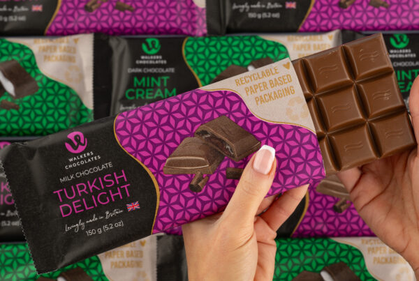 Mint and Turkish Delight Chocolate Bars in wrappers.