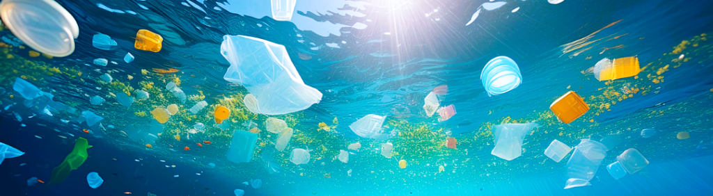 waste plastic floating in the ocean