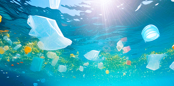 waste plastic floating in the ocean